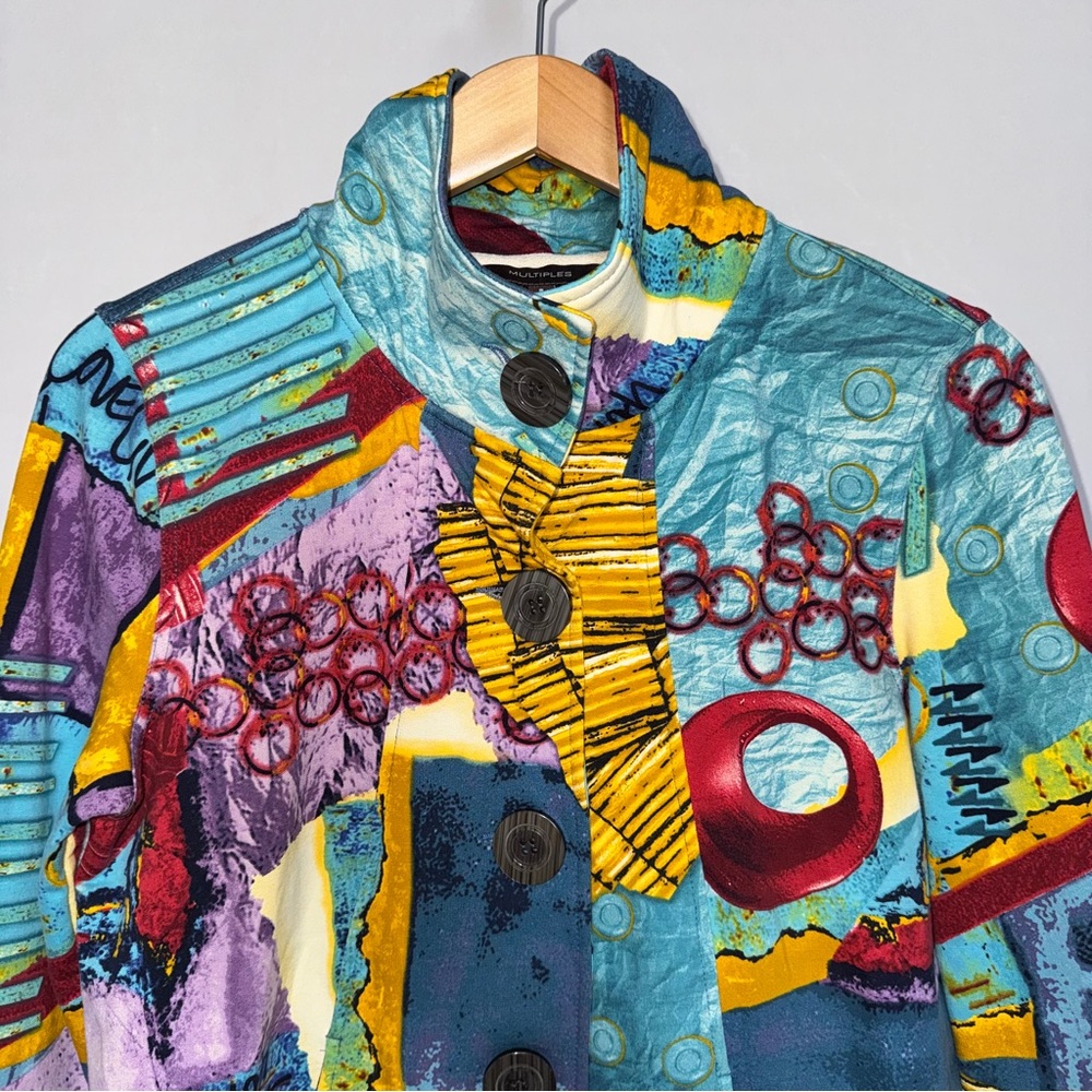 Multiples Multicolor Abstract Button Up Jacket Po… - image 5